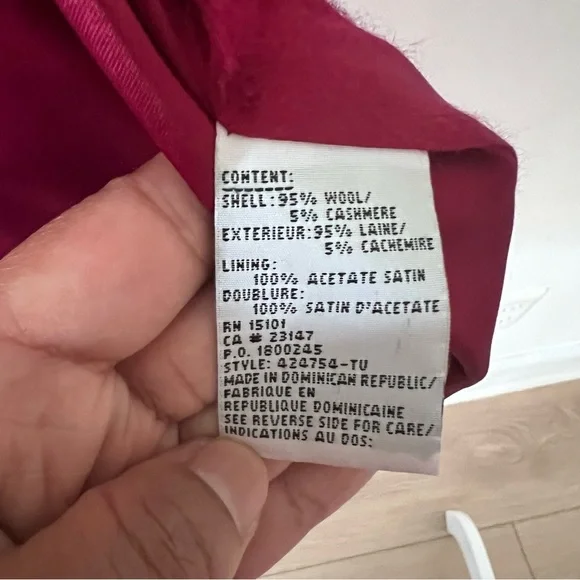 1 Madison Burgundy Wool/Cashmere Blend Double Breasted Collared Coat |Size 14| - Picture 6 of 10